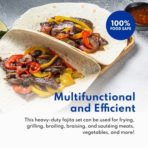 New Star Foodservice 1028614 Commerical Grade Cast Iron Fajita Set, Sizzling Skillet, Japanese Steak Plate 7