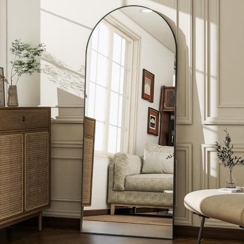 WISSMIELS 57" x 20" Arched Full Length Mirror - Wall Mounted/Floor Mirror Aluminum Alloy Frame Full Body Mirrors for Bathroom Living Room Bedroom and Entryway,Black 6