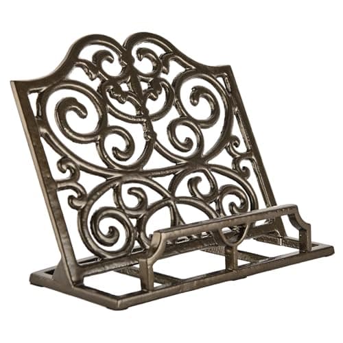 JOGREFUL Cookbook Stand, Cast Iron Heavy-Duty Recipe Book Holder, Kitchen Vintage Recipe Book Holder, Reading Rest Holder for Easel/Counter/Books/Magazine/iPad/Bible, Classic Coffee Gold