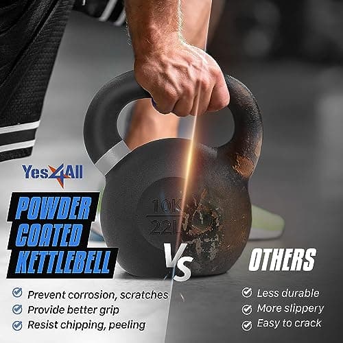 Yes4All Powder Coated Kettlebell, 26 lb Cast Iron Core Kettlebells with Non-Slip Handle & Flat Bottom for Conditioning, Heavy Duty for Strength Training - Single, Blue 6