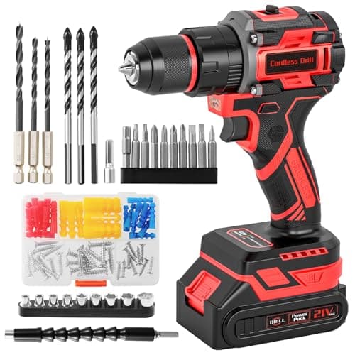 21V Brushless Cordless Drill Set, PowerDrill with 2.0Ah Battery and Charger, 575 Inch Pounds, 3/8" Metal Keyless Chuck ElectricDrill, Compact Design, 25+1Position, 87Pcs Accessories, Gifts for Dad Men