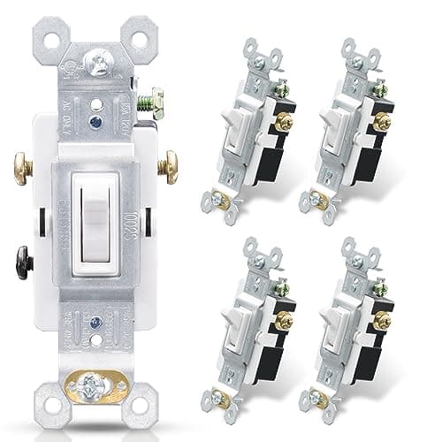 ELEGRP 3 Way Toggle Light Switch, 15 Amp, 120 V, Toggle Framed AC Quiet Switch, in Wall On/Off Switch Replacement, Self-Grounding, Residential and Commercial Grade, UL Listed (5 Pack, Glossy White)