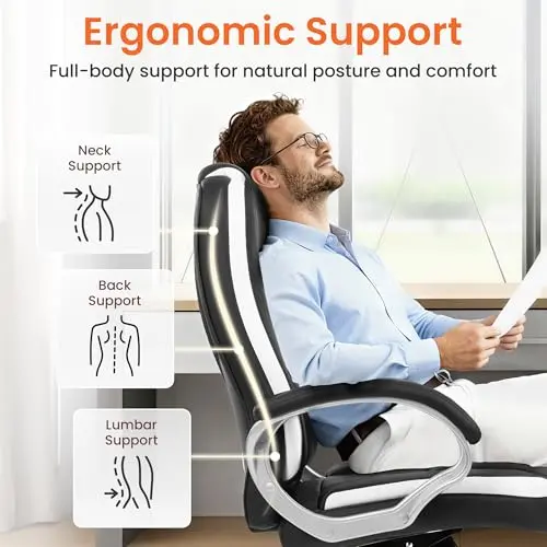 NEO Chair Office Desk Ergonomic Gaming Chair High Back Adjustable Computer Chair with Wheels and Lumbar Support Comfy Leather Executive Swivel (Black) 5