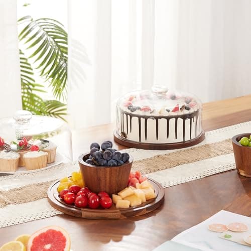 VIVIRBIEN Wooden Cake Stand with Lid, Acacia Cake Stand with Glass Dome, 11-Inch Versatile Dessert Stand with Strong Magnetic Pedestal, Cake Holder for Birthday/Kitchen/Party/Charcuterie 6