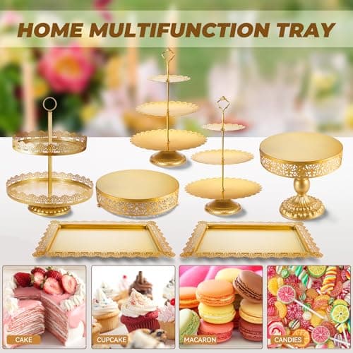 ELIMTEC Gold Cake Stand Metal Dessert Table Display Set Tiered Cupcake Holder Fruit Candy Donut Plate Serving Tower Tray Platter (Gold) 5