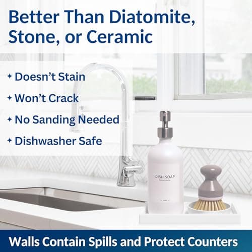 Spacewiser Countertop and Vanity Tray - Small 7.7” Silicone Tray for Soap Dispenser, Bathroom Trays, Dish Soap Trays for Kitchen Counter, Sink Caddy Sinks Organizer, Soaps Dish & Sponge Holder, White 5