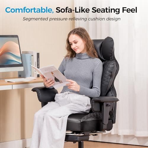 COMHOMA Big and Tall Office Chair Heavy Duty Wide Ergonomic Gaming Chair with Deluxe Embossing Designed Leather with Foot Rest,150°Reclining Adjustable Armrests Pocket Spring Back Support and Pillow 8