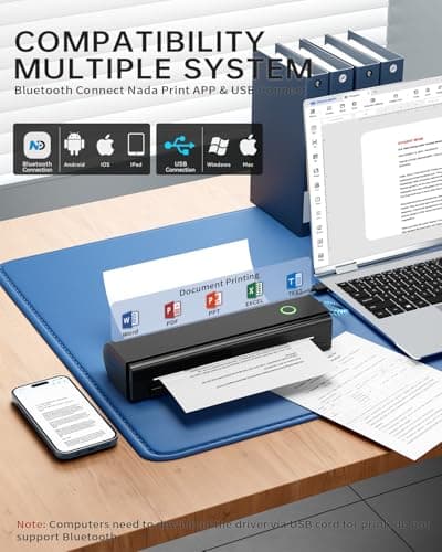 NDYIN Portable Printers Wireless for Travel, N80 Wireless Thermal Printer Bluetooth Inkless Printer Support 8.5" X 11" US Letter & A4, Compatible with iOS, Android, Laptop 2