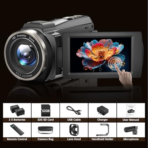 8K Video Camera Camcorder 88MP UHD WiFi Vlogging Cameras for YouTube 18X Digital Zoom IR Night Vision 3.0''Touch Screen Camera with 32GB Card, Microphone, Stabilizer, Lens Hood, Remote, Batteries 8