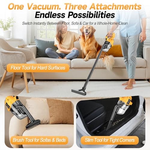 Cordless Handheld Vacuum Cleaner Compatible with DeWalt 20V Battery, 16000Pa Strong Suction, 2 HEPA Filters & 4 Nozzles, Lightweight Portable Vacuum for Car, Home, Garage – (Tool Only，No Battery) 7