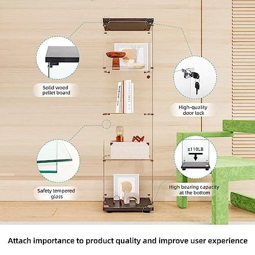 FLYMUHJIA Curio Cabinet Glass Display Case for Collectibles with Door, 4 Display Shelves Showcase, 64.2”Hx16.9''Lx 14.6''W Black 5