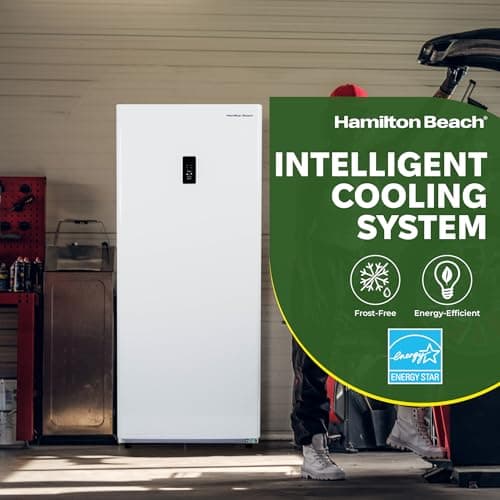 Hamilton Beach 17 cu ft Upright CONVERTIBLE Fridge/Freezer-Frost Free-Reversible Door-Removable Glass Shelves-LED Interior Light- Electronic Temperature Control, Energy Efficient, White, 17 cu. ft. 6