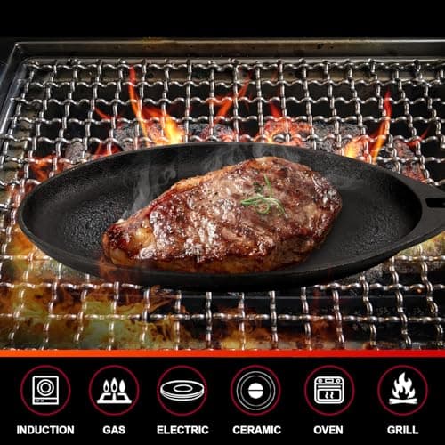 DVK 2 Cast Iron Skillet Set Sizzling Plate With Wooden Base Fajita Skillet With Removable Handle For Home Barbeque Kitchen Service 6