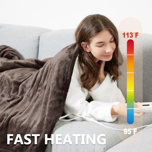 Tefici Electric Heated Blanket Throw, Super Cozy Soft 2-Layer Flannel 50" x 60" Heated Throw with 3 Heating Levels & 4 Hours Auto Off, Machine Washable, ETL&FCC Certified, Home Office Use,Brown 5