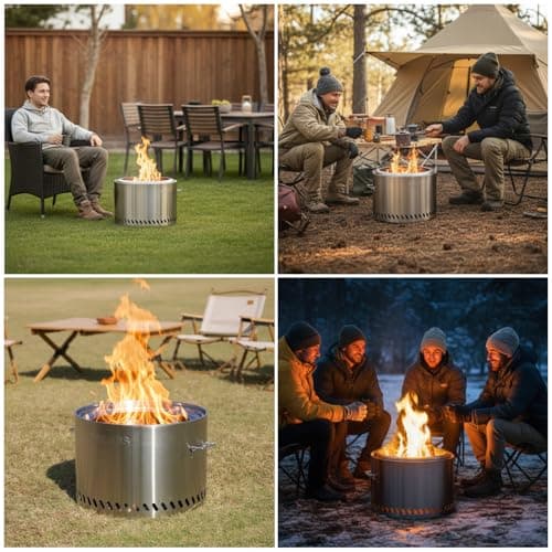 Golabs Smokeless Fire Pit 19.5", Portable with Handle, Stainless Steel Outdoor Firepit with Removable Ash Pan & Fire Poker, Easy to Clean, Efficient Heating & Less Ash, Perfect for Backyard & Camping 7