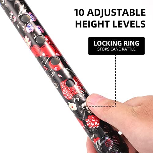 Floral Quad Cane for Women, Adjustable Walking Canes with 3-in-1 Interchangeable Base(3 Tips) for Versatile Support, Stylish & Stable Mobility Aid for Seniors Confidence 5