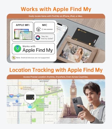 NOVOO Wallet Tracker Card, [Apple Find My Certified] (iOS Only) Ultra-Thin 1.9mm Bluetooth Smart Tracking Card, Rechargeable Wireless Charging Locator, IP68 Waterproof Finder for Wallets & Passports 6