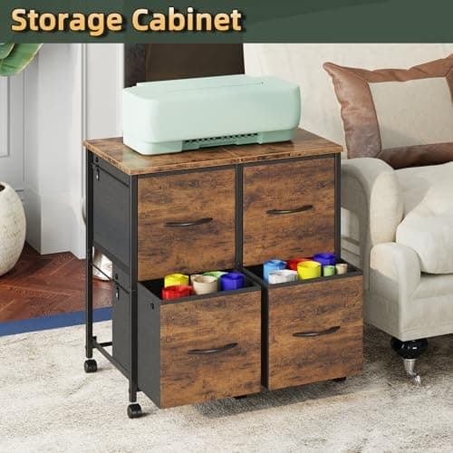 HIGDBFE 4 Drawer Lateral File Cabinet, Mobile Filing Cabinet for Large Printer, Home Office Functional Small Office Storage Cabinet & Printer Stand, Fits Letter/A4, Rustic Brown 9