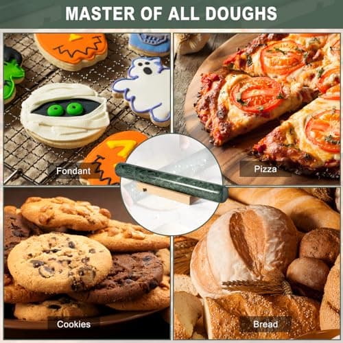 Erongoo Marble French Rolling Pin for Baking, 12 Inch Non Stick Polished Rolling Pin for Dough, Heavy Dough Roller for Fondant Pizza Pie Crust Cookie Pastry Bread, Kitchen Baking (Indian Green) 6