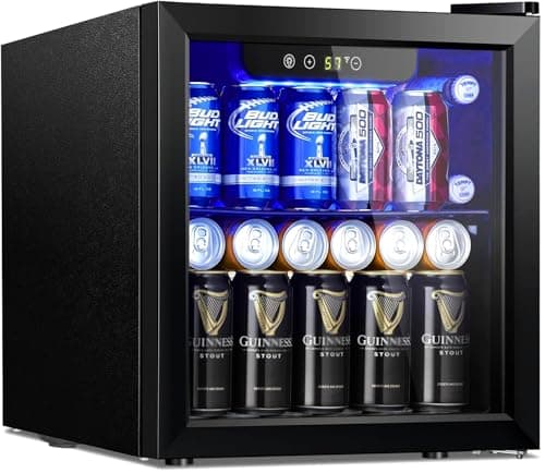LHRIVER Beverage Refrigerator and Cooler, 48 Can/12 Bottle Mini Fridge with Glass Door, Small Mini Drink Fridge with Adjustable Shelves for Soda Beer or Wine, Perfect for Home/Bar/Office, Luxury Black