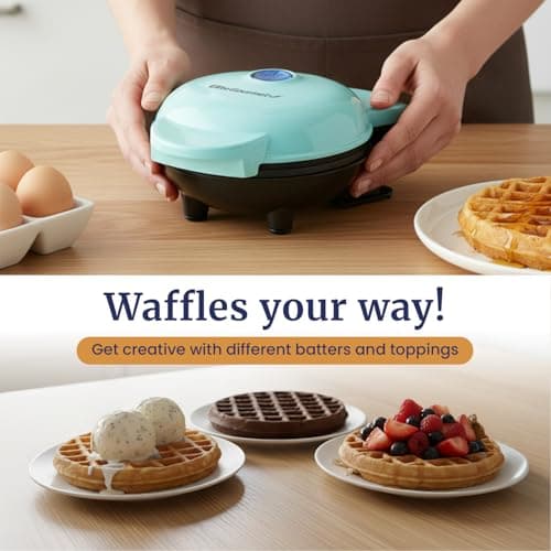 Elite Gourmet EWM015M Electric Nonstick 4.5-inch Mini Waffle Maker, Belgian Waffles, Compact Design, Hash Browns, Keto, Snacks, Sandwich, Eggs, Easy to Clean, Mint 6