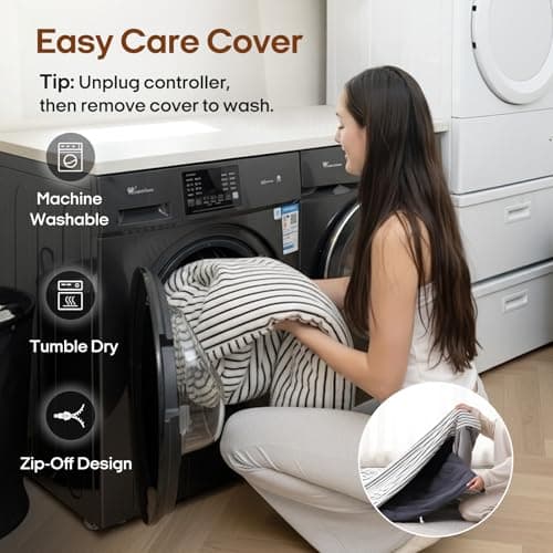 ZonLi 2-in-1 Weighted Heated Blanket for Back Pain, Heated Weighted Blankets (60”x80”,20lbs), 6 Heating Levels 1-10H Auto Off, Soft Ribbed Flannel Washable, Queen Size Chirstmas Gift for Family 6