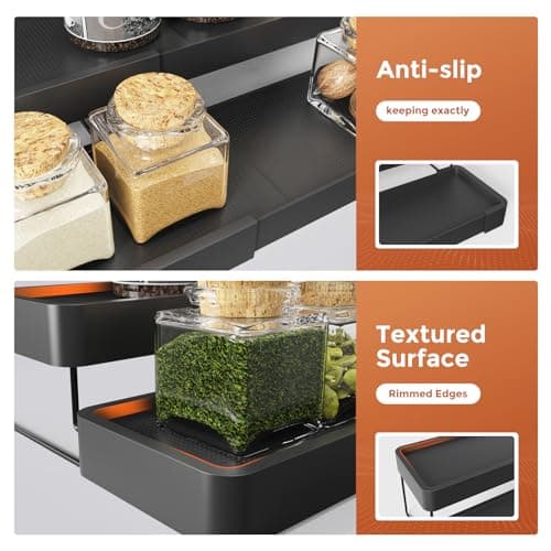 INVOCOO Expandable Spice Rack Organizer - 3 Tier Adjustable Spice Organizer for Cabinet & Countertop - Easy Visibility - Black 9