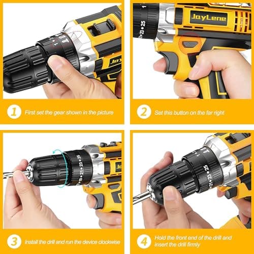 21V Cordless Drill with 2 Batteries and Charger, 25+1+1 Torque Setting Electric Drill with 26 Acessories, Built-in 3/8'' Keyless Chuck, LED Light, Max 398 in/lb Electric Screwdriver 5