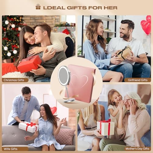 Makeup Mirror with Lights, 1x/20x 360° Rotation Vanity Mirror, Brightness Adjustable Lighted Makeup Mirror with Magnification, 5000 mAh Rechargeable Double Sided Mirror with 3 Colors, Gift for Women 8