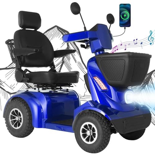 MS02 MAX All Terrain 1000W Electric Mobility Scooter for Adults& Seniors - 500LBS Load & 32 Miles Range Powerd Wheelchair Device w/Off-Road Absorber, Bluetooth Speaker, Dual Baskets, LED Light System