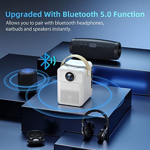 Smart Projector 4K Android System, 15000Lm Mini Projector with WiFi and Bluetooth, 4K Outdoor Projector Max 300” Digital ±45° 4D Keystone Zoom Support, Compatible with Phone, TV Stick, Game, USB 6