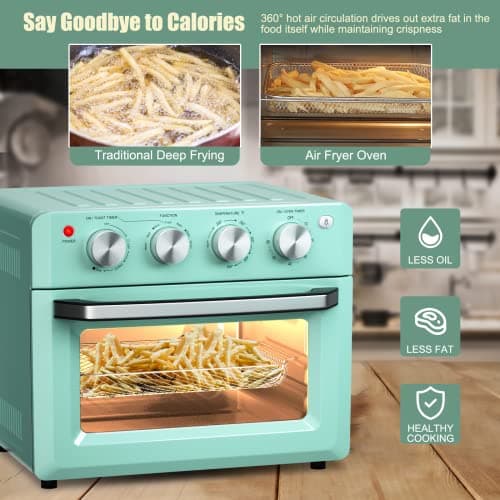SIMOE 19QT Oven & Toaster, Retro Air Fryer + Convection Toaster Oven, 7 in 1 Combo with Bake, Toast, Broil & Warm Options, 5 Accessories & Recipe Book, Stainless Steel, 1550W, (Turquoise) 9