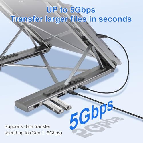 8-in-1 USB C Laptop Docking Station Stand, Laptop Tablet Stand Adjustable, SD/TF Card Slots Fast Charging, Multiport Adapter Computer Cooling Stand, Cooling Riser Office Workstation Hub 5