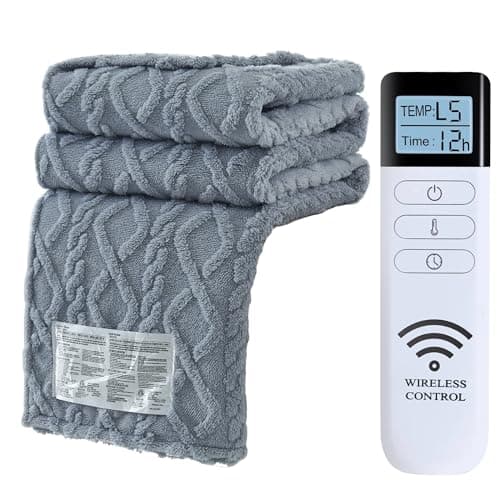 Heated Blanket Electric Blanket - Heating Blanket with Wireless Remote Controller, 5 Heat Level Setting, 1-12 hrs Timer Auto-Off Tufted Flannel Sherpa Electric Throw Fast Heating (Light Grey, 50"×60")