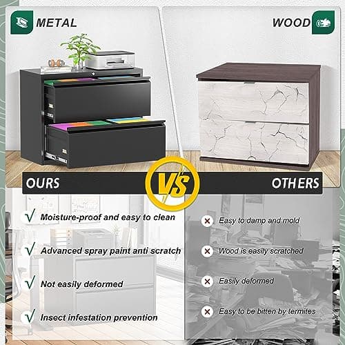 Superday Metal Lateral File Cabinet with Lock, 2 Drawer File Cabinet, Black Filing Cabinet with Lock, Two Drawer File Cabinet for Home Office/Legal/Letter/A4, Lockable File Cabinets for Hanging File 7