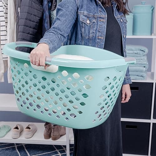 1.8 Bushel Plastic Laundry Basket - Hip Grip Handle, Teal - Perfect for Adult/Tween in Bedroom, Dorm & Laundry Room 2