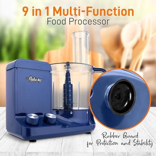 NutriChef Food Processor | 2 QT Capacity | Ultra-Quiet Multipurpose Motor | Includes 6 Attachment Blades | Silicone Base for Secure Grip | 12-Cup Capacity | Pre-Set Speeds for Easy Use (Blue) 6