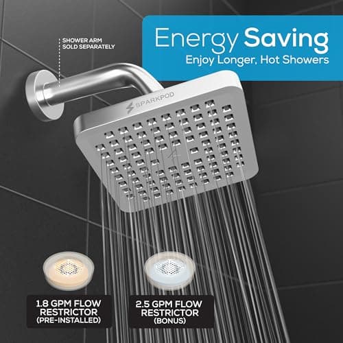 SparkPod Shower Head - High Pressure Rain - Premium Quality Luxury Design - Easy Clean Adjustable Replacement for Your Bathroom Shower Heads (Luxury Polished Chrome, 6 Inch Square) 6