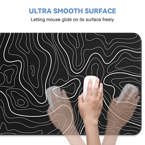 DIGSOM Mouse Pad Gaming Mousepad 31.5 x 11.8in Large Mouse Pad for Keyboard and Mouse with Anti-Slip Rubber Base, Keyboard Pad XL Mouse Mat for Home and Office（Black with White Topographic Line） 7