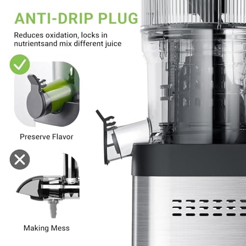 AMZCHEF Cold Press Juicer, 5.21" Juicer Machines with Large Feed Chute for Whole Fruits & Vegetables, Stainless Steel Juice Extractor with Large Auger, Triple Strainers, Easy Cleanup & Assembly 6