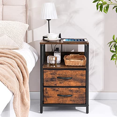 Yoobure Nightstand with Charging Station, Small Night Stand with Fabric Drawers and Storage Shelf for Bedrooms, Small Spaces, Bedside Table with USB Ports & Outlets 8