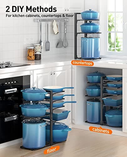 ORDORA Pots and Pans Organizer: under Cabinet, 20.8" Height Heavy Duty 120LBS Pots Pans Organizer Rack for under Cabinet 8-Tier Adjustable for Big Stockpots, Dutch Oven, Cast-iron Pans, Heavy Cookware 5