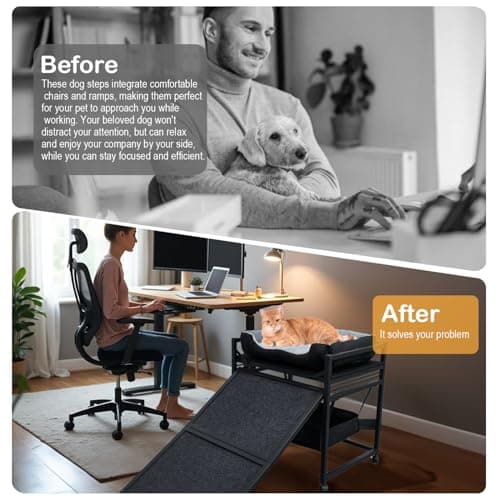 NAILDOKI Movable Structure Pet Stairs Ramp with seat Mate Cats/Dogs Chair with ramp high beds, Folding Pet Steps for Medium and Small Dogs, Cat Ladder, with Storage Cabinet 5