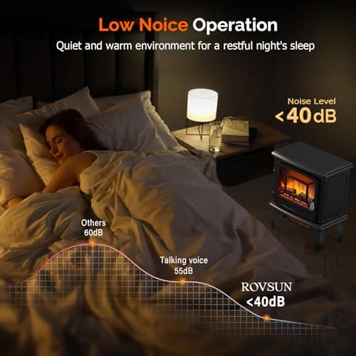 ROVSUN Electric Fireplace Stove, 20''H Freestanding Electric Space Heater with Temperature Adjustable, Realistic Flame Effect & Overheat Protectio for Indoor Bedroom Dorm Office Use, 1400W 7