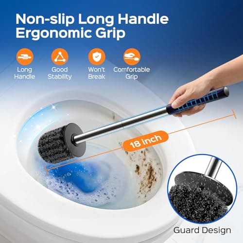 HAMITOR Toilet Bowl Brush Set: Compact Space-Saving Design with Hidden Holder for Small Bathrooms, Apartments & RVs - Bathroom Cleaning Accessories - Rustproof Toilet Scrubber Cleaner Kits Silver 5