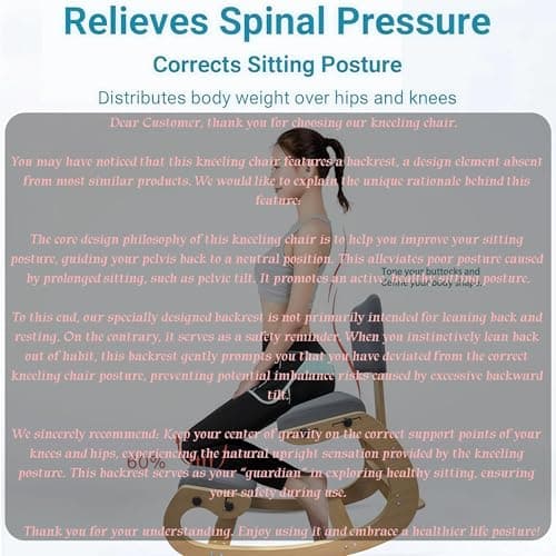 CHIESMA Ergonomic Kneeling Chair with Back Support, Adjustable Height Wooden Knee Chair - Improve Posture with an Angled Seat, with Cushion for Home, Office (Ivory) 8