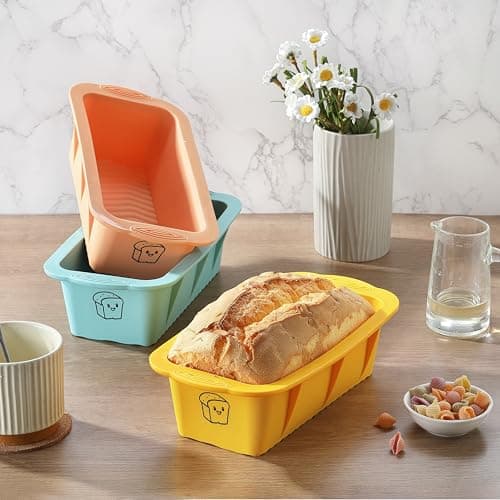 DAJLFA Silicone Bread Loaf Pan, 3 PCS Silicone Loaf Pans for Baking, Non Stick Bread Pans for Homemade Bread, Brownies, Cakes, Dishwasher Safe (3 Colors, Nesting Design) 5