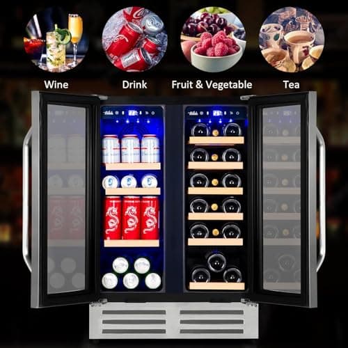 Velieta Wine and Beverage Refrigerator, 24 Inch Dual Zone Fridge with Glass Door, Built-In Cooler with Powerful and Quite Cool System/18 Bottles and 88 Cans Capacity Bverage Cooler 6