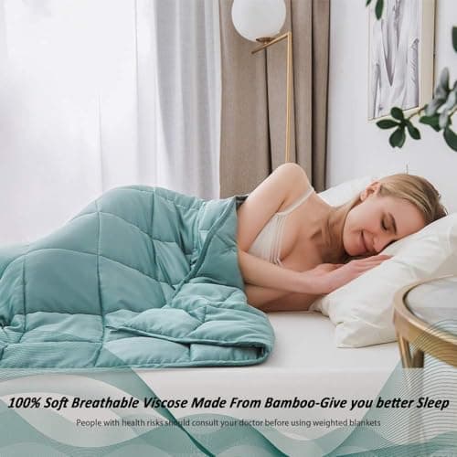 Dornroscn Viscose Made from Bamboo Cooling Weighted Blanket 15lbs-48’’x72’’-Twin Size for Adults and Kids Cooling Heavy Blanket with Premium Glass Bead for Sleepers, Sea Grass 5