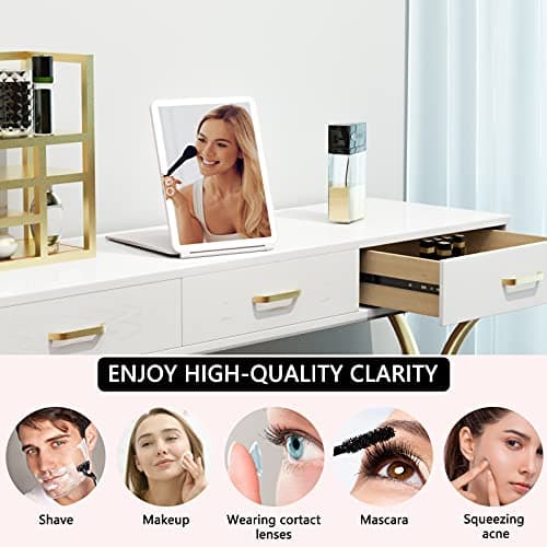 WEILY Makeup Mirror with Lights, 2000 mAh USB Rechargeable Lighted Makeup Mirror, Touch Screen 3 Colors Adjustable 72 LED Lights Compact Travel Mirror, Gift for Girls Women (Pink) 7